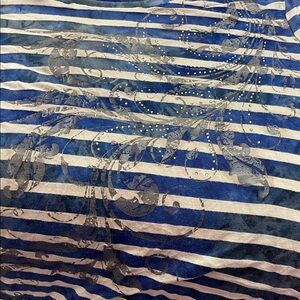 Chico's Blue and Gray Striped Short Sleeve Tee